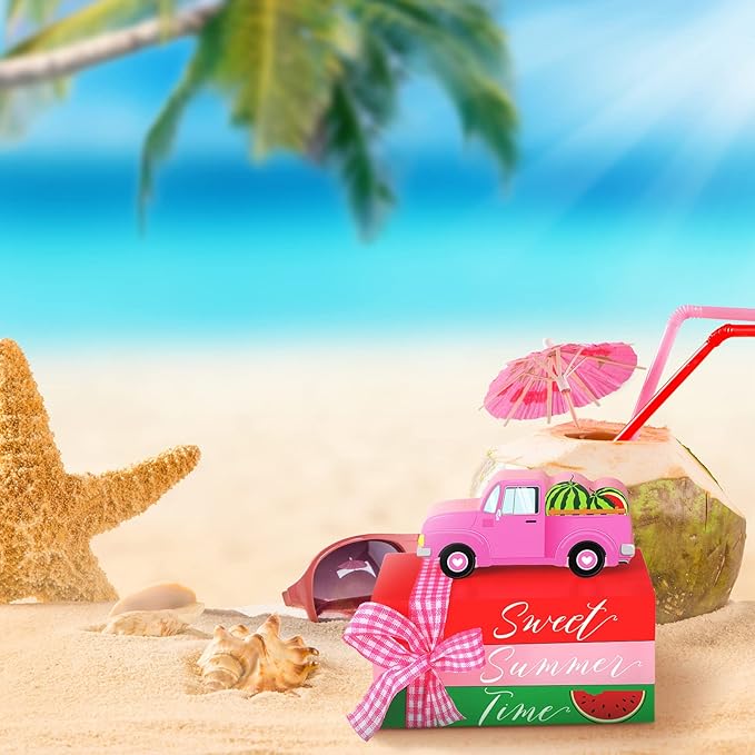 Chunful 4 Pcs Watermelon Tiered Tray Decor Mini Summer Decor Summer Table Decorations Wooden Decorative Books Stack for Home Kitchen Party Shelf Farmhouse Accessories(Watermelon)