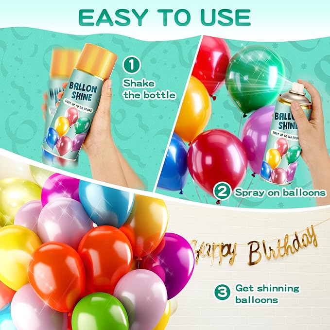 Balloon Shine Spray, 16 Oz High Shine Balloon Spray Odorless, Instant Shine and Lasting More than 7 Days, Waterproof, Perfect for Party, Weddings, and Other Celebrations