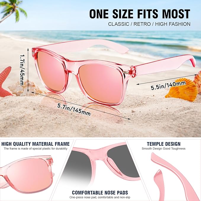 15 Pack Neon Party Favors Sunglasses Bulk, Retro Colorful Mirror Lens Sunglasses 80s 90s Party Glasses