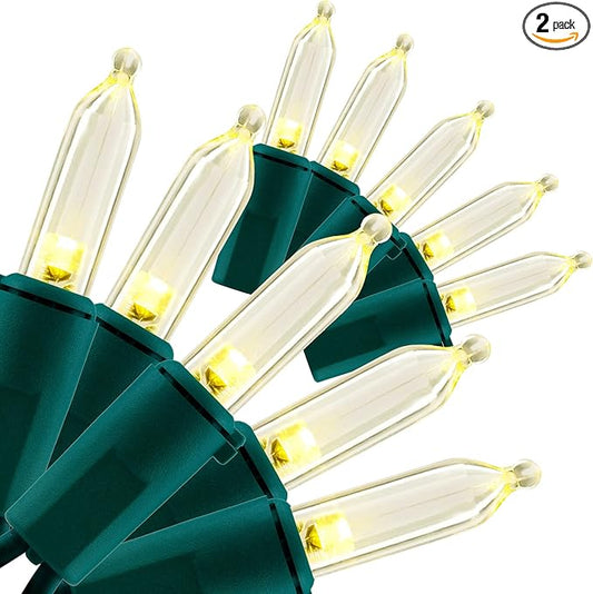 YULETIME Warm White LED Christmas Lights 200 Count 50 ft, Pack of 2 Strands 25 ft 100 Lights UL Certified Commercial Grade String Light Set (Warm White)