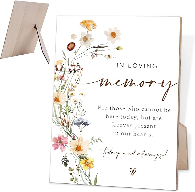 In Loving Memory Wedding Sign, Flower Wedding Memorial Sign, Bridal Shower Party Decor, Table Centerpieces for Party, Bridal Shower Party Favors, Memorial Plaque, 6X8 Inch Wooden Signs with Stand, 24