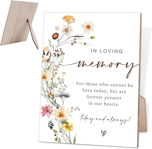 In Loving Memory Wedding Sign, Flower Wedding Memorial Sign, Bridal Shower Party Decor, Table Centerpieces for Party, Bridal Shower Party Favors, Memorial Plaque, 6X8 Inch Wooden Signs with Stand, 24