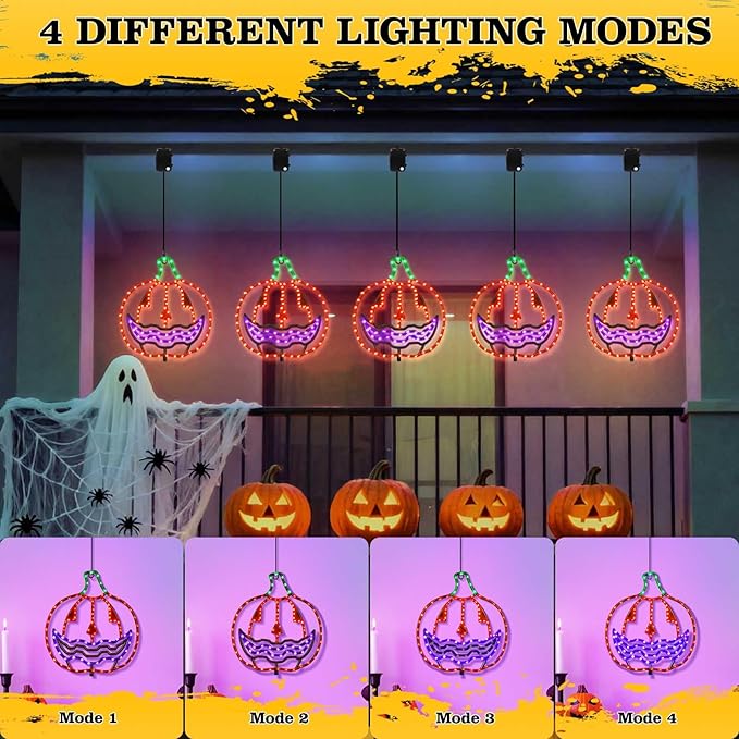 Halloween Lighted Pumpkin Light Single – Hanging Lighted Pumpkin with 4 Light Modes & Timer – Indoor & Outdoor Halloween Decor Yard Decorations Spooky Party Lighting
