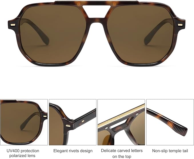 SOJOS Retro Trendy Aviator Polarized Sunglasses Men Women Vintage 70s Square Stylish Frame Sun Glasses SJ2283