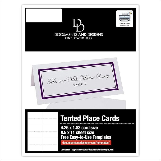 Double Line Border Printable Place Cards, Eggplant (Choose Color), Set of 60 (10 Sheets), Laser & Inkjet Printers - Wedding, Party, Dinner, and Special Events - Made in the USA