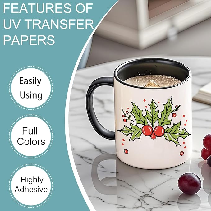 UV DTF Stickers - 12 Sheets Merry Christmas UV DTF Cup Wrap for Coffee Mugs Glass, DIY Decals for Tumblers, Waterproof Rub on Transfers for Crafts