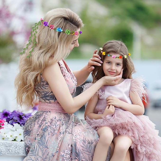 Assorted Colored Flower Crown, Wreath Headband Floral Headpiece Party Festivals, Garland Multicolor Headbands