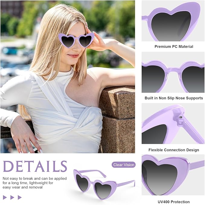 5/10/20 Pack Heart Sunglasses Bachelorette Vintage Heart Shaped Glasses for Wedding Bridesmaid Party Favor