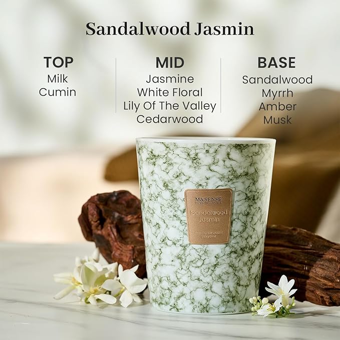 M&SENSE Extra Large Candle 35oz 150H SandalwoodJasmin Scented, 3 Wick Highly Scented Jar Candle, XL Large Christmas Gift Candle for Women, Long Lasting Burning for Holiday, Thanksgiving, Christmas
