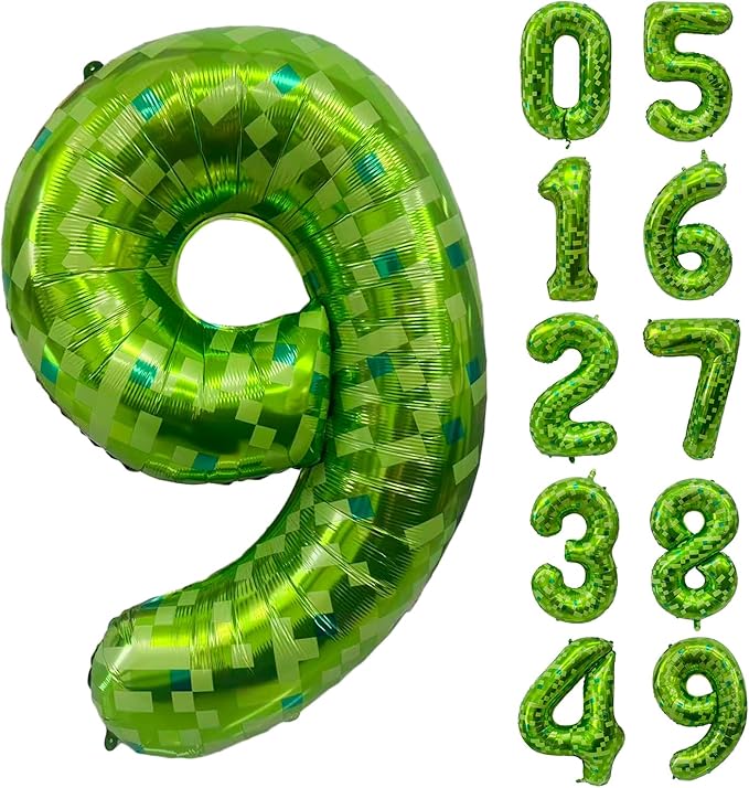 Green Number Balloons, Gaint Green Pixel Number 9 Balloon 40 Inch Dark green 9 Balloon for Boys Girls Kids 9th Birthday Party Decoration