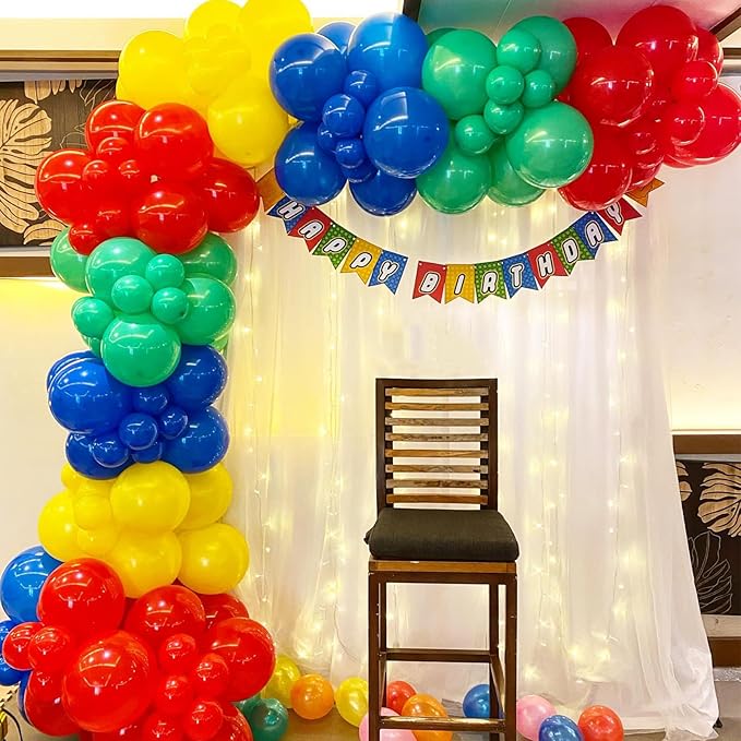 Red Blue Yellow Green Balloon Set, 12 Inch Carnival Circus Party Balloon Red Blue Green Yellow Helium Balloons Confetti Latex Balloon for Video Game Party Rainbow Kid Birthday Party Carnival Circus