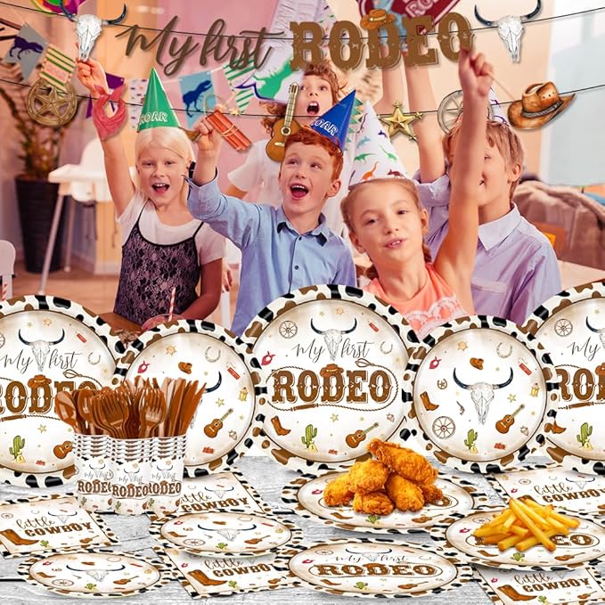 142 Pcs Western Cowboy Tableware 1st Rodeo Birthday Party Decorations Blue My First Rodeo Decorations for Boy