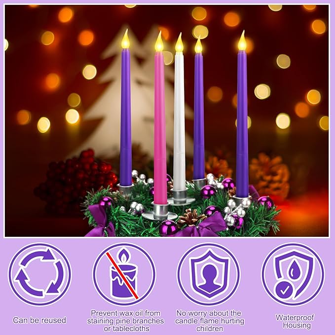 Tioncy 12 Inch Christmas Advent Wreath Candle Holder with 5 Flameless Candles Remote Control Wreaths Holder Centerpiece Decoration with Berries(Stylish,11 x 0.8 x 0.8 in)