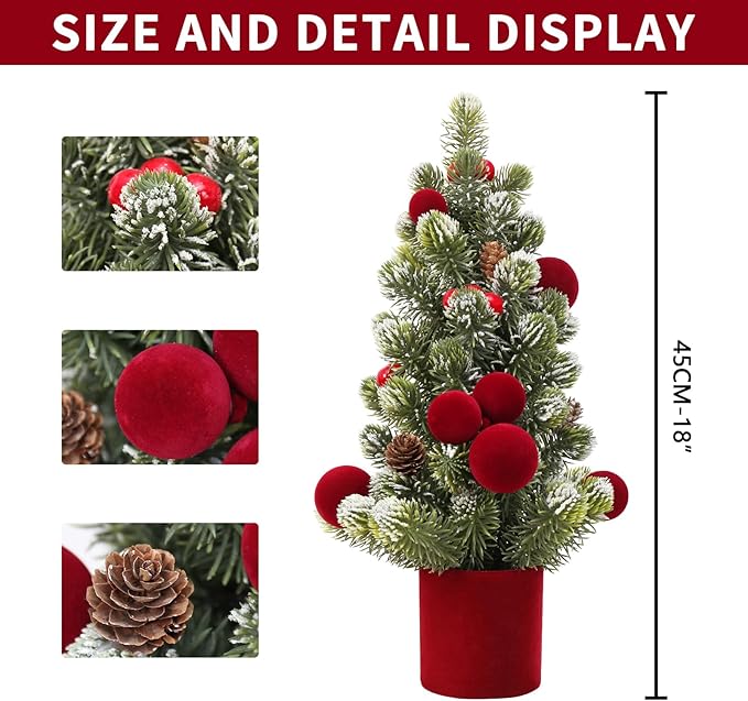 SY Super Bang Small Christmas Tree, 18Inch Burgundy Artificial Velvet Ball Berry Mini Tabletop Tree Christmas Decorations, for Home Party Thankgivings Xmas Indoor Decor.