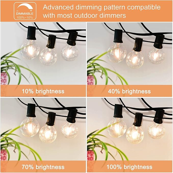 Outdoor String Lights 200FT Waterproof Globe String Lights with 104 Shatterproof G40 LED bulbs, Dimmable Connectable Patio Light String Lights for hanging Bistro Backyard Gazebo,2-Pack x 100ft