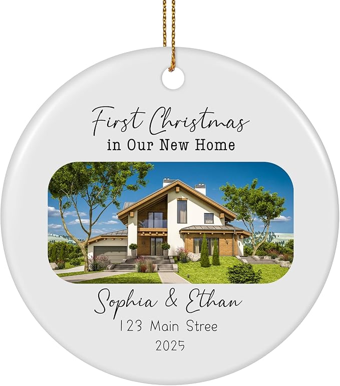 Personalized First Christmas in Our New Home Ornament 2025, Housewarming Gifts New House Photo Christmas Ornaments Christmas Tree Decoration, House Warming Gifts for Couples Owners Men Women