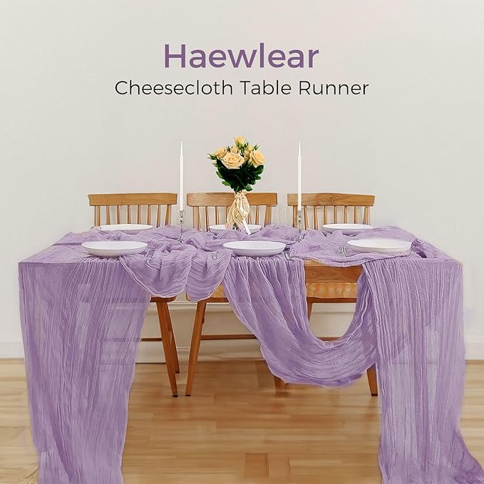20PCS Grape Cheesecloth Table Runner 10ft Boho Gauze Fabric Cheese Cloth Table Runner Comes with 20 Cloth Napkins Runner for Romantic Wedding Birthday Shower Party Table Decoration