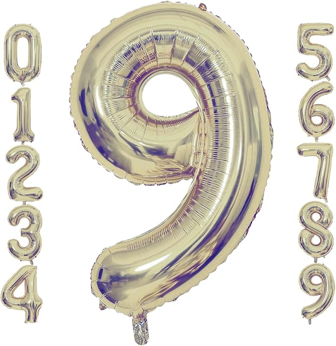 Champagne Gold 9 Number Balloons, 40 Inch Giant Number 9 Balloons Foil Mylar Helium Light Gold Number Balloons for 9th Birthday Party Supplies Anniversary Event Celebration Decorations