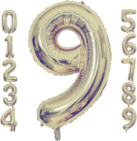 Champagne Gold 9 Number Balloons, 40 Inch Giant Number 9 Balloons Foil Mylar Helium Light Gold Number Balloons for 9th Birthday Party Supplies Anniversary Event Celebration Decorations