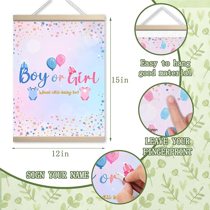 Baby Gender Reveal Decorations, Baby Shower Guest Book, Baby Shower Keepsake, Gender Reveal Party Decorations with Pink and Blue Mark