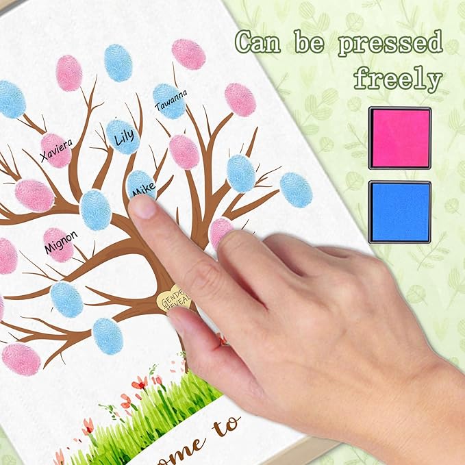 Gender Reveal Decorations Fingerprint Tree Canvas Paintings Decor Gifts Ideas - Baby Party Supplies - Boy and Girl Gender Guess Game - Thumbprint Hanging Paintings