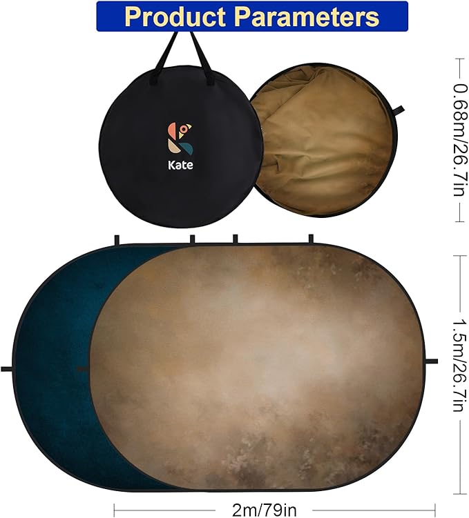 Kate Collapsible Backdrop Brown Blue Pop Up Background Portable for Headshot and Portrait Photography, Video, 5x6.5ft