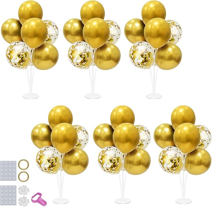 6 Set Balloon Stand with Gold Balloons Centerpiece Table Decorations Birthday Graduation Bridal Shower Wedding Anniversary Mother's Day Retirement New Years Decorations 2025