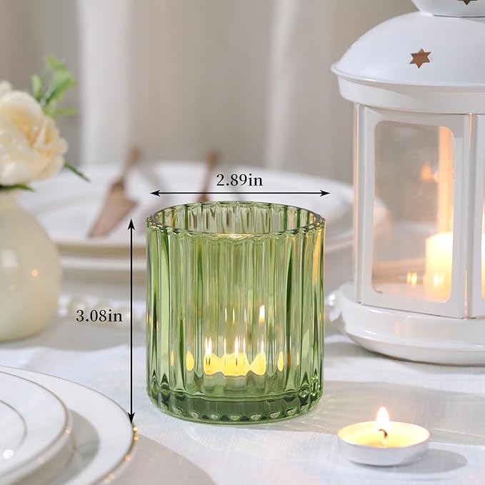 Green Large Votive Candle Holder Set of 8, Tea Lights Candle Holders for Wedding Table Centerpieces, Boho Decor, Home Dinner Birthday Party Decor, Bridal Shower and Holiday Decorations