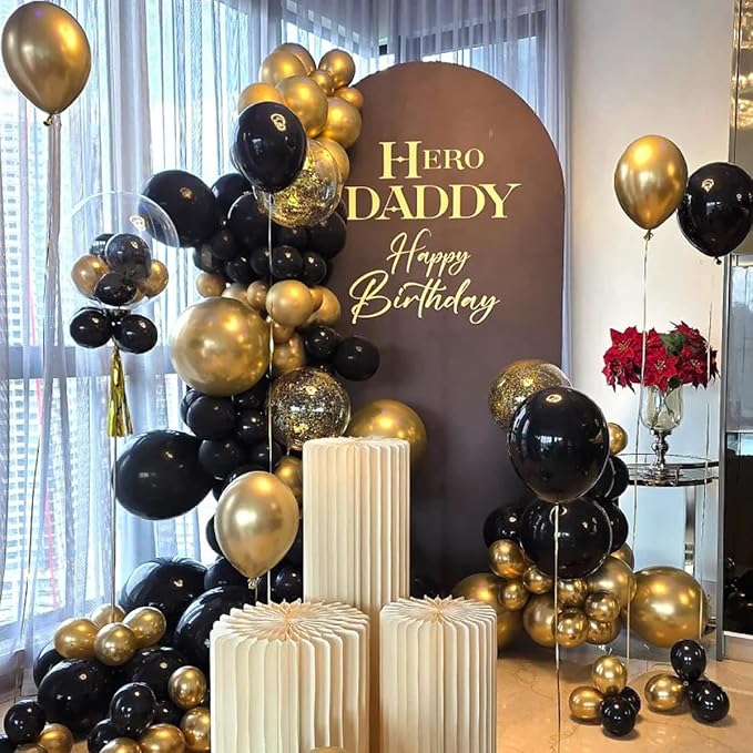 Black Gold Silver Balloon Garland Arch Kit, 166Pcs 5 10 12 18 inch Latex Balloons with Gold Confetti for 2025 New Year Graduation Wedding Birthday Party Decoration