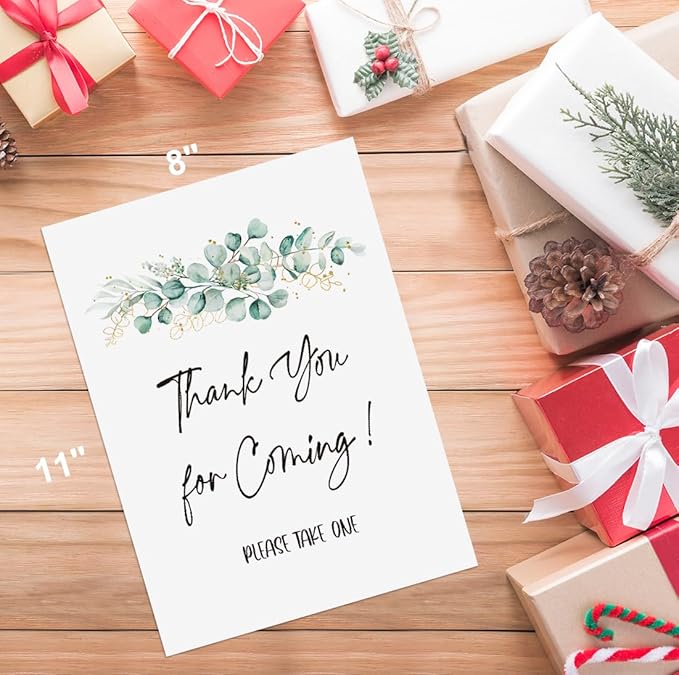 Baby Shower/Bridal Shower/Wedding Decoration Sign- Thank You For Coming Please Take One, Baby Shower Decorations, Eucalyptus Sign, Greenery Gold (8 x 11 inch) BSS13