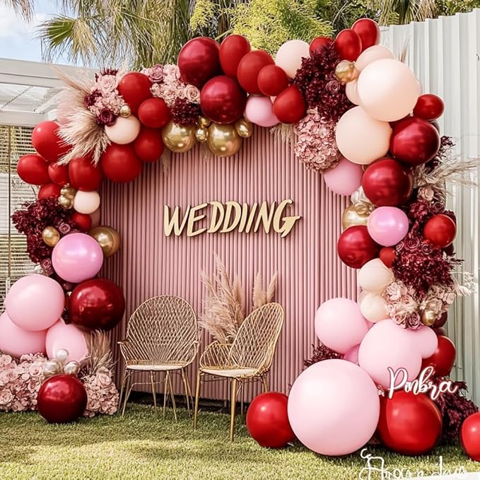 Red Pink Balloon Garland Double Stuffed Pink Rose Red Blush Nude Balloon Arch Pearl Burgundy Gold Latex for Birthday Bridal Shower Wedding Engagement Party Decorations