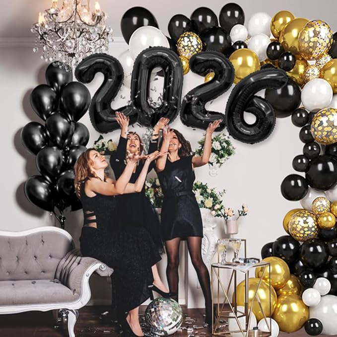 2026 Balloons, 40 Inch 2026 Number Balloons Black 2026 Balloon Large Foil New Year Balloon Numbers 2026 Mylar Baloons for Birthday Christmas Graduation New Years Eve Party Supplies Decorations