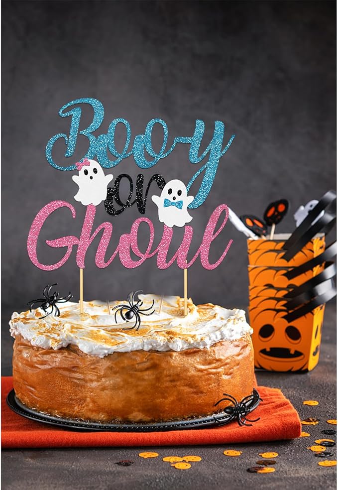 Halloween Boy or Girl Cake Topper for Baby Shower Gender Reveal Party (Pink)