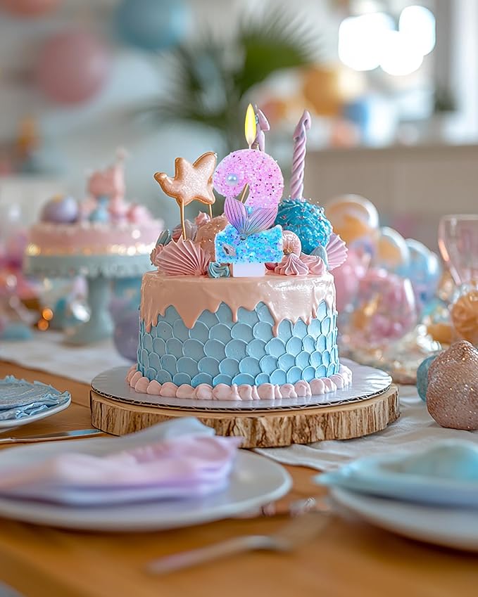 Mermaid Themed Birthday Candles, Number 2 Girls Glitter Birthday Party Supplies,Anniversary Party Decor,2.87 inch Cake Topper Decorations (Mermaid Themed, Number 2)