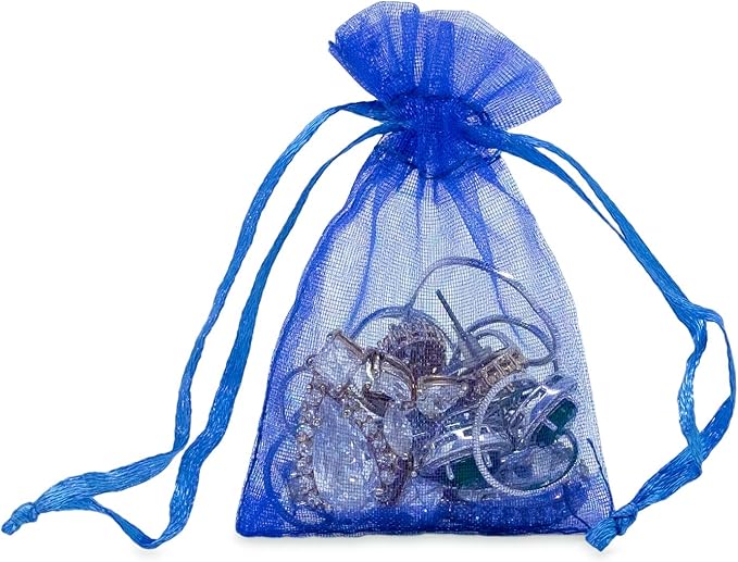 TheDisplayGuys 100-Pack XS 2 x 2 3/4" Royal Blue Sheer Organza Gift Bags with Drawstring, Jewelry Candy Treat Wedding Party Favors Mesh Pouch