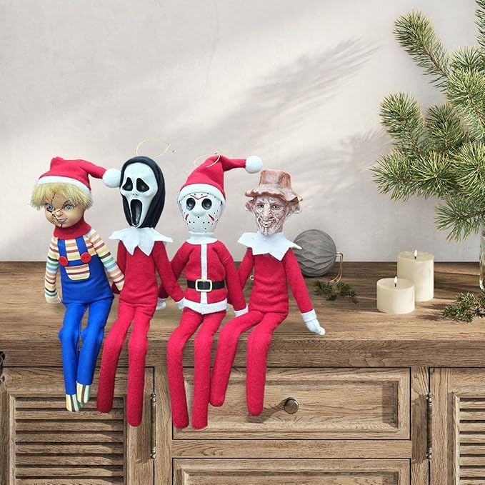 Creepy Hockey Masked Horror Elf Decoration 35cm – Handmade Horror-Inspired Ornament for Christmas, Halloween & Holiday Party Décor – Spooky Collectible with Sinister Expression