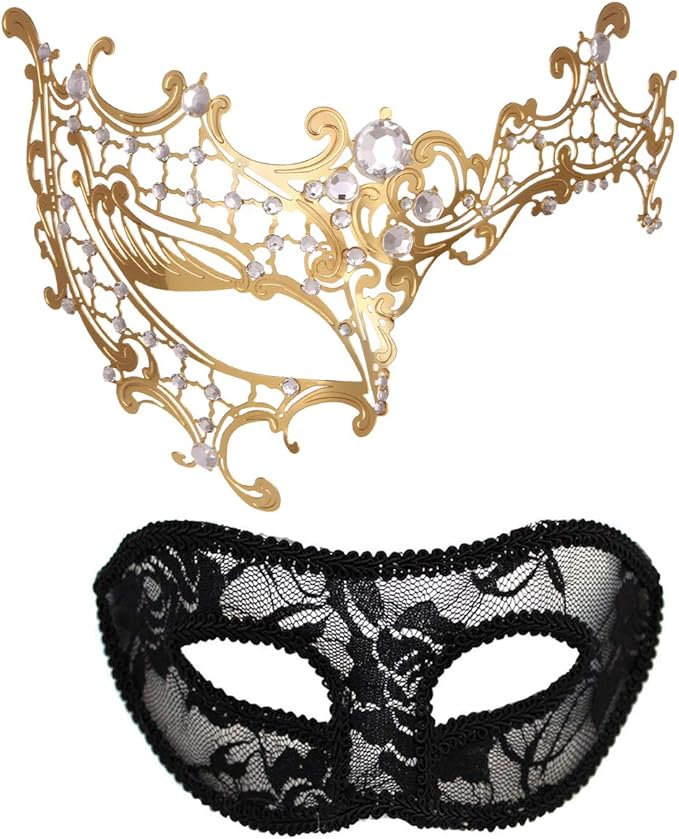 MYMENU Masquerade Mask for Couples Women Metal Rhinestone Venetian Party Evening Prom ball