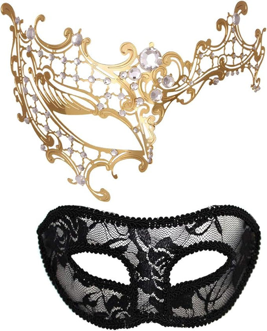 MYMENU Masquerade Mask for Couples Women Metal Rhinestone Venetian Party Evening Prom ball