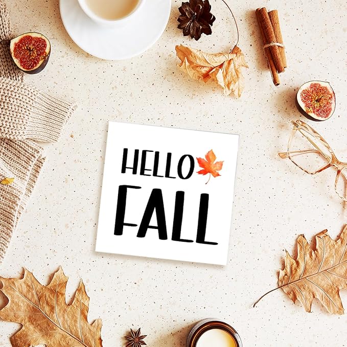 Funny Autumn Wood Box Sign Hello Fall Wooden Block Desk Decor for Home Office Kitchen Cubicle Table Shelf Tabletop,Farmhouse Fall Sign Decor