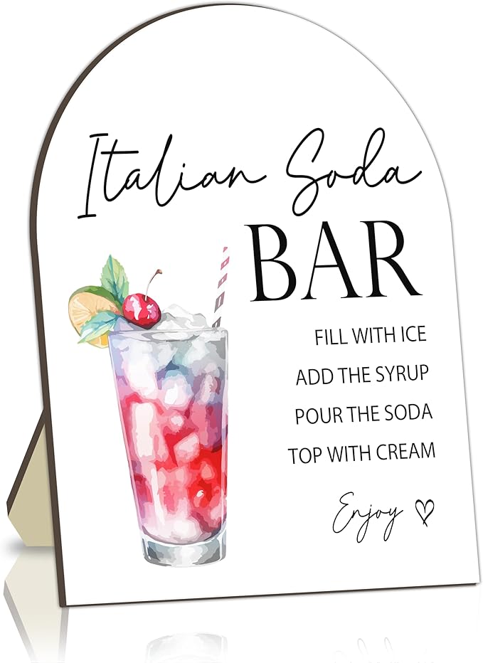 Italian Soda Bar Sign, Italian Soda Bar Wooden Welcome Sign for Baby Shower, Baby Shower Drink Station Board, Drink Stand Board Decoration for Gender Reveal Party, Tabletop Sign for Party Decor 8x10