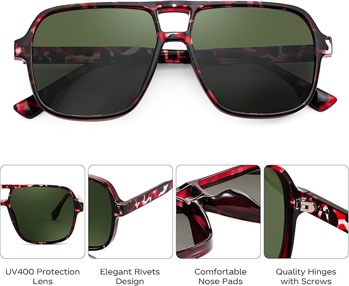 FEISEDY Retro Square Aviator Sunglasses Women Men 70s Vintage Trendy Plastic Frame Sun Glasses B4158