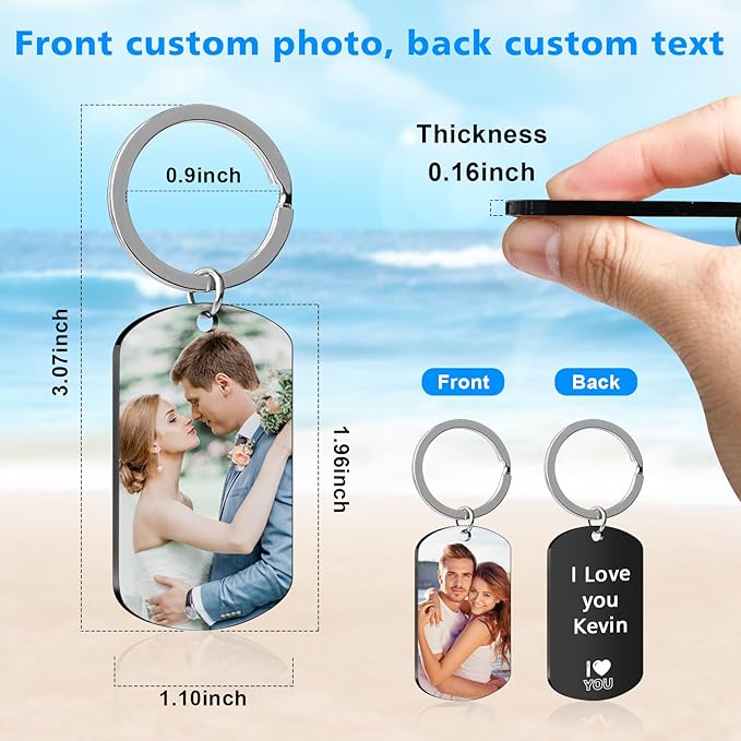 Double Side Custom Keychain with Picture Personalized Engraving Photo Text Customized Gifts for Men Women