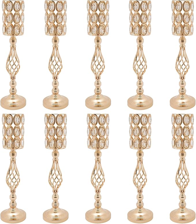 Wedding Centerpieces Gold Vases,10PCS Metal Flower Candle Holder,Wedding Vase for Tables,Crystal Flower Vase Metal Flowers Stand for Party Tables Decorations
