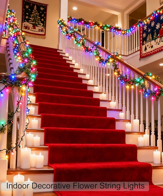 Pastel Flower String Lights Indoor Decorations, 33ft 100 LED USB Plug in Aesthetic Cherry Blossom Floral Lamp for Christmas Tree Vines Wall Ceiling Spring Garden Hanging Decor, Multicolored