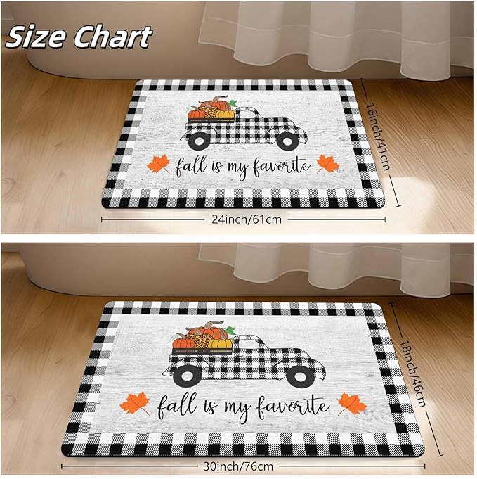 InterestPrint Thanksgiving Welcome Doormat, Fall Truck Harvest Pumpkin Doormat for Front Door Outdoor Outside Entrance Porch Non Slip Rubber Rug Autumn Thanksgiving Farmhouse Decor, 30"x18"inch