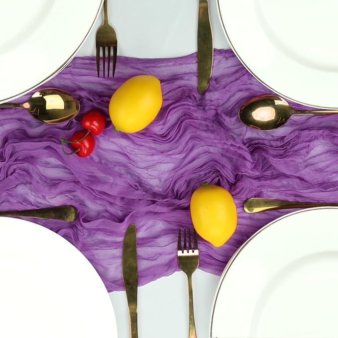 6 Pack Purple Cheesecloth Table Runner 10FT Boho Gauze Fabric Table Runner 35 x 120 Inch Rustic Sheer Runner for Centerpiece Wedding Decor Baby Shower Party Boho Table Decoration