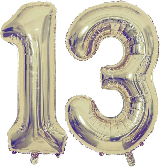 Champagne Gold 13 Number Balloons, 40 Inch Giant Number 13 Balloons Foil Mylar Helium Light Gold Number Balloons for 13th Birthday Party Supplies Anniversary Event Celebration Decorations
