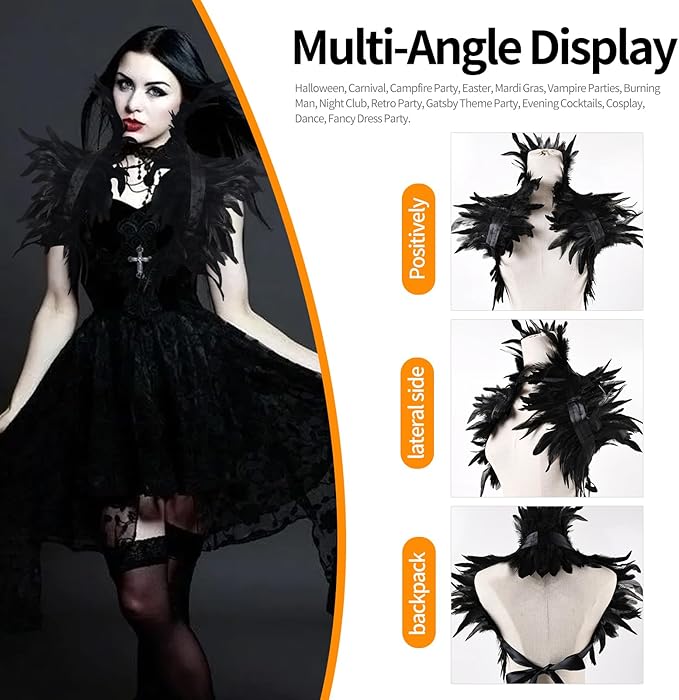 Gothic Natural Feather Shrug Feather Shawl Wrap Cape Victorian Collar for Halloween Cosplay Party Costume Accessories