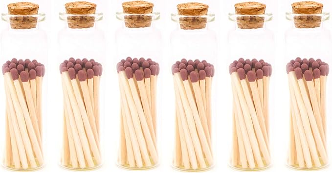 River Birch Decorative Matches in a Bottle with Striker - Cute & Colored Matches - 6 Bottles, Mocha Tip, 120 Matches
