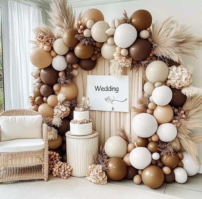 Brown Nude Balloon Arch Kit - Double Stuffed Neutral Blush White Sand Balloon Garland Latex Coffee Tan Cream Color for Baby Shower Birthday Fall Boho Woodland Bear Wedding Thanksgivng Party Decor